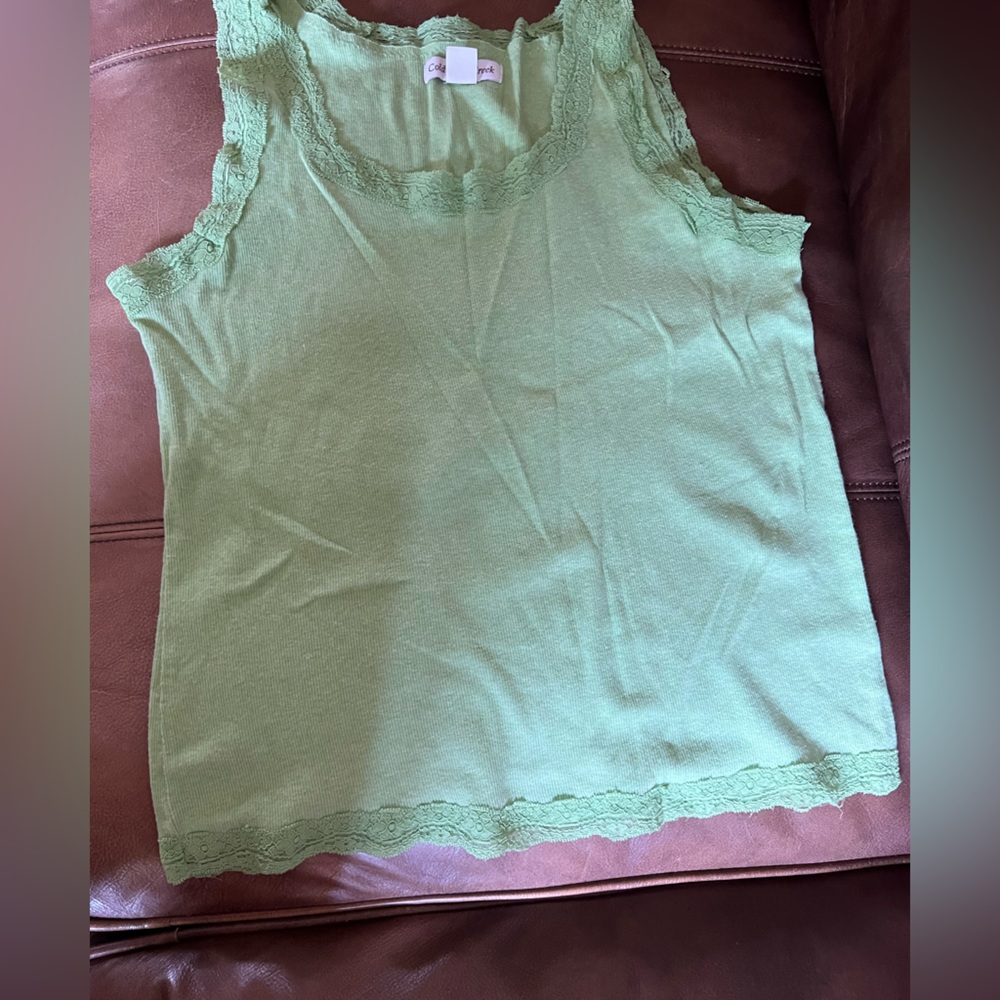 Coldwater Creek Lime Green Tank Top lace trim